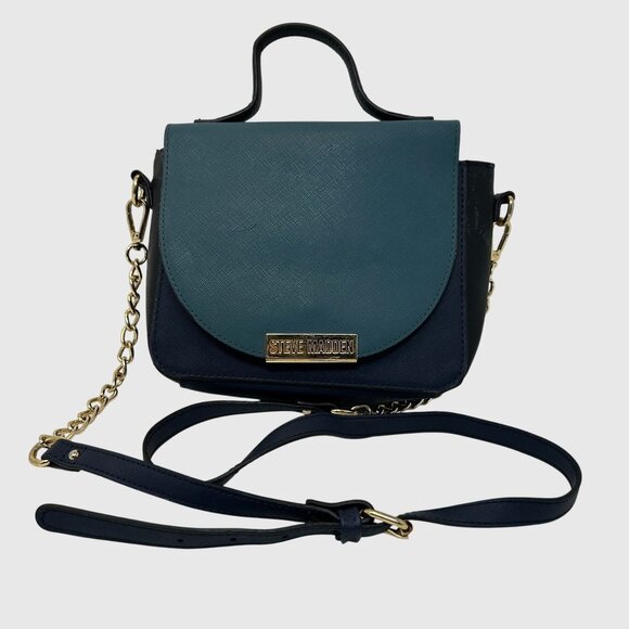 Steve Madden Mini Crossbody Purse Teal Navy Blue Gold Chain Strap - Picture 1 of 9